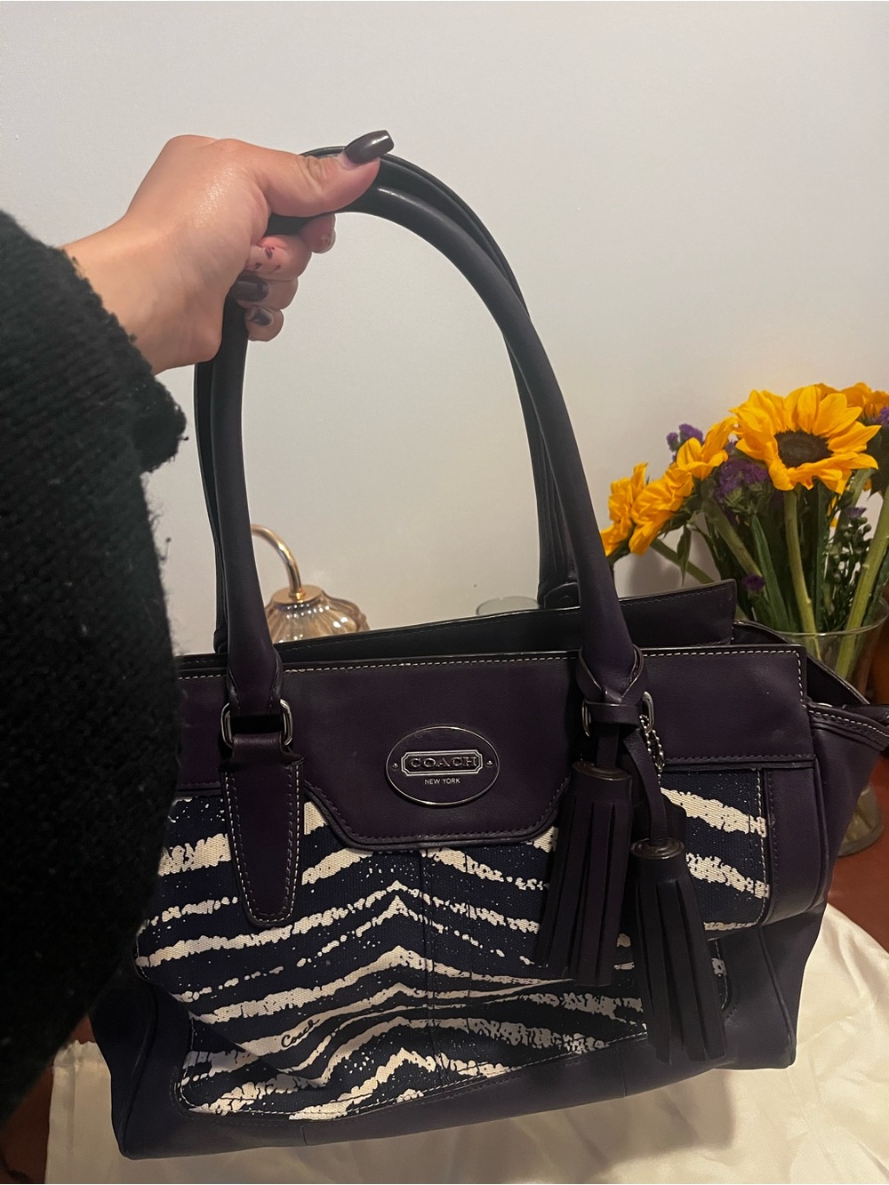 Coach Purple Zebra-Print Leather Satchel - Picture 2 of 6